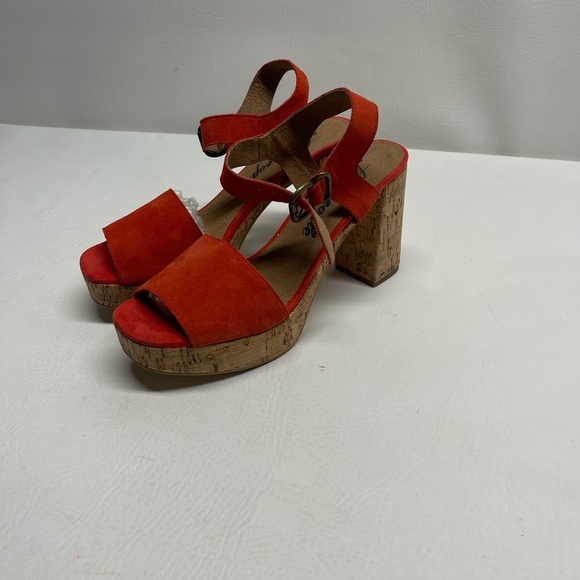 Free People Brooke Red Orange Suede Open Toe Platform Block Cork Heel Sandals 10 - Picture 3 of 10